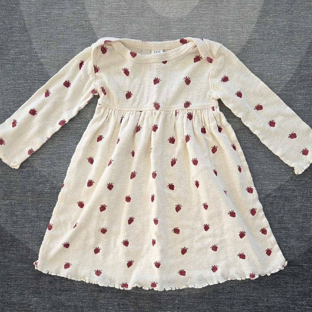 Kate Quinn Strawberry Pointelle Dress Organic Cream Red 2T